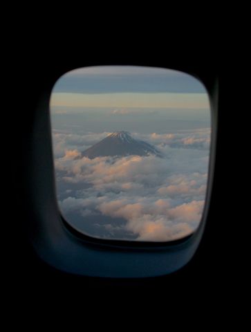 BOEING 767-300 (JA8290) - Mount Fuji at sunset from my window seat as we were descending towards Tokyo Haneda.