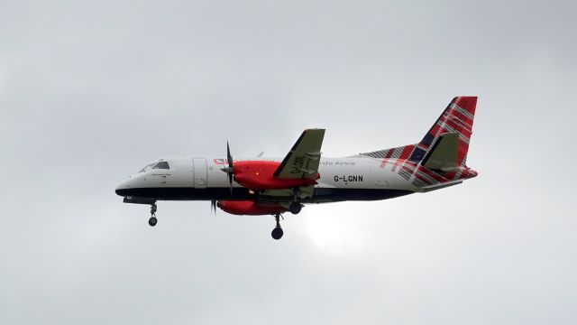 G-LGNN — - G-LGNN approaches Kirkwall airport on a scheduled flight from Sumburgh.