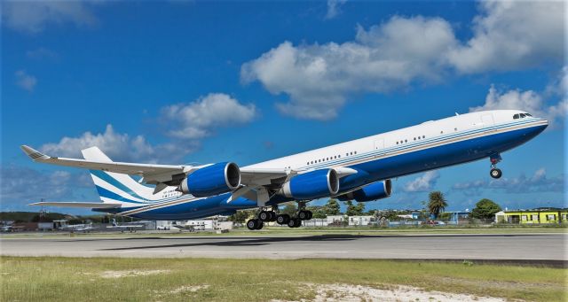 Airbus A340-500 (VP-BMS) - VP-BMS departing St Maarten after thanks giving weekend to the west coast!