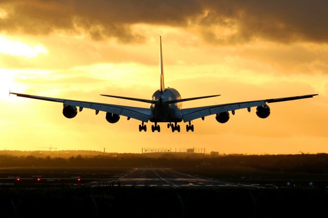 Airbus A380-800 (D-AIMB) - The beast approaching Hamburg Airport in marvellous winter light