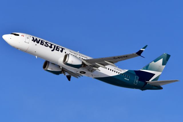 Boeing 737 MAX 8 (C-FCTK) - Westjet's newest Boeing 737 MAX8 heading out of YYC on it's first revenue flight on Dec 9