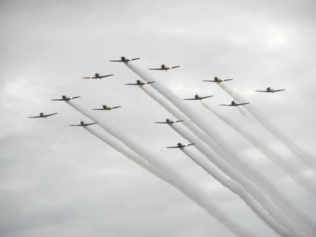 North American T-6 Texan (N796WM) - Texans N796WM, N66TY, N5199V, N9801C, N211A, N66JB, N12V, N26608, N3173G, N36, and four others in formation at Culpeper Air Fest