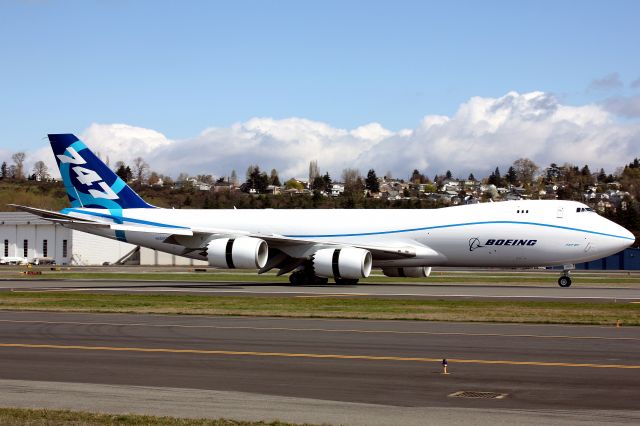 BOEING 747-8 (BOE522) - Landing at BFI after flight #3 Tail number is N50217