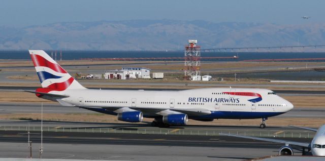 Boeing 747-400 (G-CIVA) - Flashback  (12 years ago to 2010) ~~~br /Taxiing on Bravo parallel to Runway 1L.