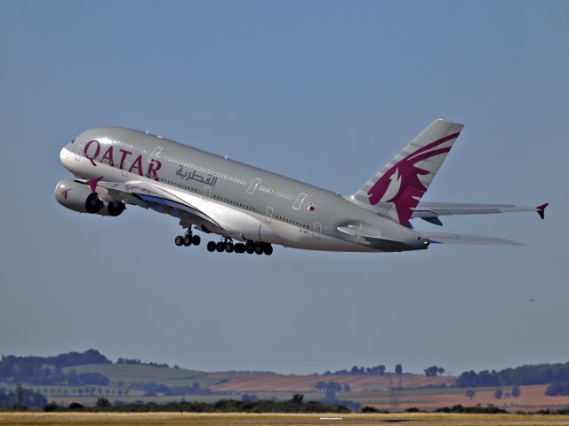 Airbus A380-800 (A7-APC) - Take-off North runway...