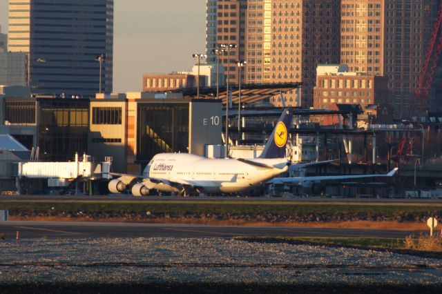 Boeing 747-400 (D-ABVS) - This Lufthansa B747-400 at Boston Logan's Terminal E arrived on 12/1/20, then departed for the desert to be retired the following day.  