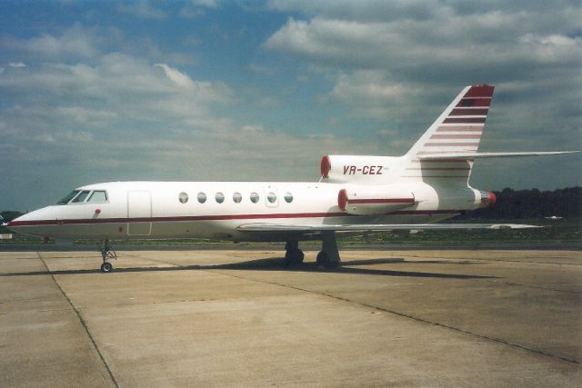 Dassault Falcon 50 (VR-CEZ) - Seen here in May-96.br /br /Reregistered VP-CEZ 1-Jul-97,br /exported to USA 8-May-99 as N380TJ,br /then reregistered N138AV 12-Apr-00,br /then N903CS 2-May-09.