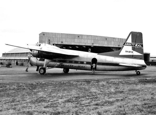 VH-BFA — - After transfer to Ansett Mandated Airlines to operate in Papua New Guinea. Photo by Geoff Goodall at Essendon January 1964