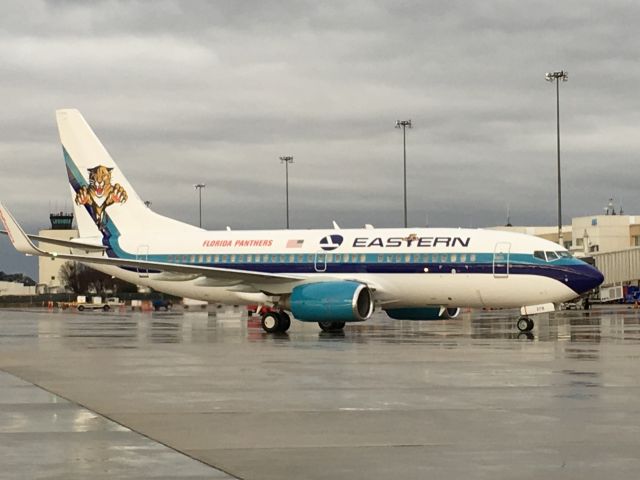 Boeing 737-700 (N278EA) - First visit to GSP! Wearing special Florida Panthers livery!