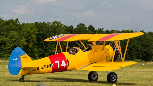 F-AZJR — - Boeing PT-13 Kaydet (A-75/N1 Stearman) N2S-5 La Ferté Alais Airfield (LFFQ) Air Show (Le Temps Des Hélices) in may 2015