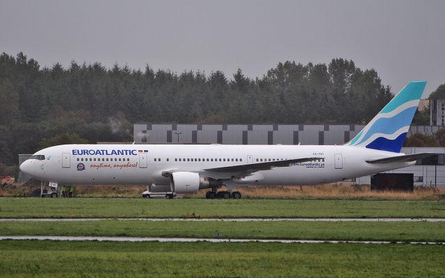 BOEING 767-300 (CS-TST) - euroatlantic b767-3 cs-tst after painting by iac at shannon 20/9/18.