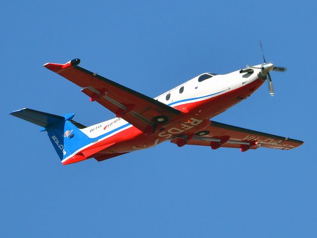 Pilatus PC-12 (VH-FVA) - Getting airborne off runway 23 and heading off on another mercy flight to the outback. Thursday 12th April 2012.