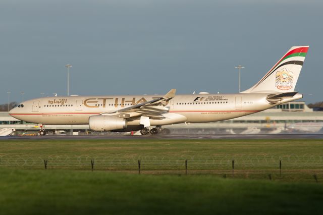 Airbus A330-200 (A6-EYG) - ETD16 departing for Abu Dhabi in the morning sunlight.  7 Feb 16