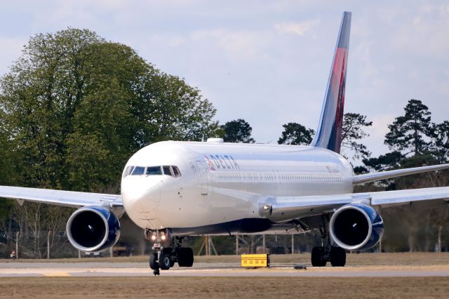 BOEING 767-300 (N197DN) - Delta 767 staff & resource flight, leaving Lakenheath, Suffolk in May 21. mp©