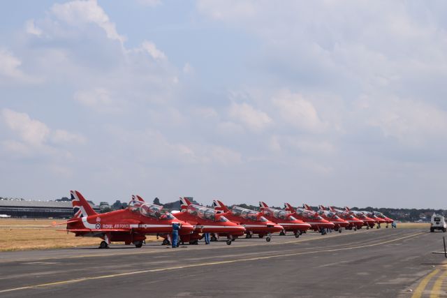 — — - Red Arrow Team at Farnborough Air Show