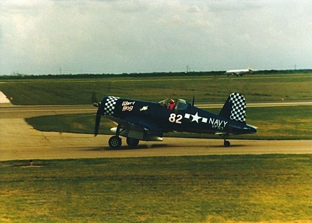 — — - F4U Corsair ready for take off at a CAF Air Show