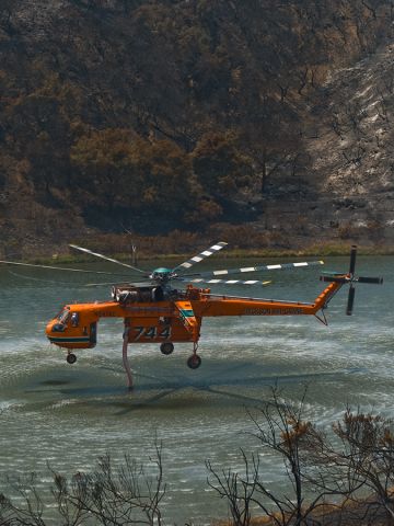 — — - N247AC, Erickson S-64E, dipping in support of GAP Fire, Santa Barbara, CA, 10 July 2008