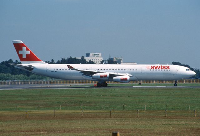 Airbus A340-300 (HB-JMF) - Departure at Narita Intl Airport Rwy16R on 2005/10/02