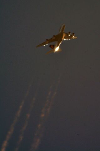 Airbus A380-800 — - Lufthansa 441 Houston to Frankfurt over Cleveland 37,000 ft. at sunset