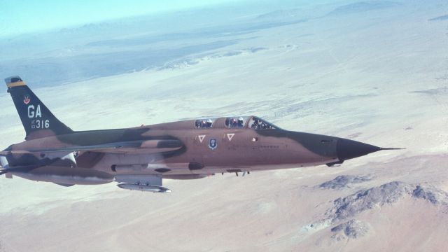 AFR63316 — - January 1976 over the Mojave Desert from back seat of lead F-105G