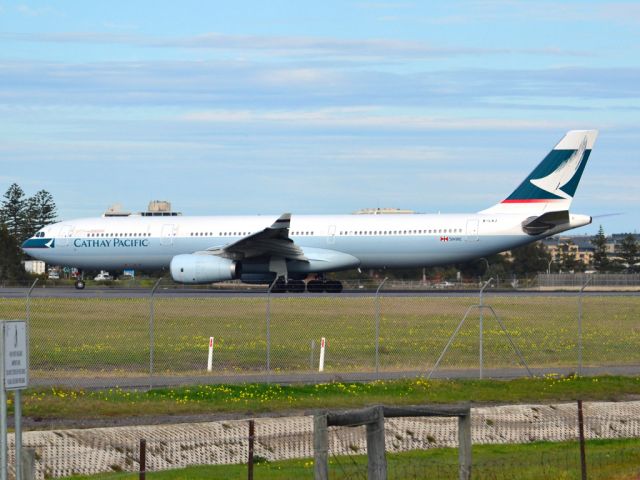 Airbus A330-300 (B-LAJ) - On taxi-way heading for take off on runway 05, for flight home to Hong Kong via Melbourne. Thursday 12th July 2012.