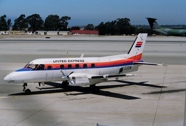 Embraer EMB-110 Bandeirante (N132EM) - KMRY - June 1988 view at Monterey Regional of an EMB-110 Bandit ready for SFO.