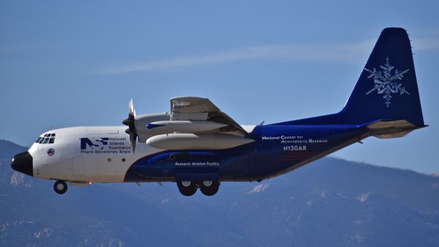 Lockheed C-130 Hercules (N130AR) - Lockheed EC-130Q from the National Science Foundation on final for RWY 17R at Colorado Springs Airport