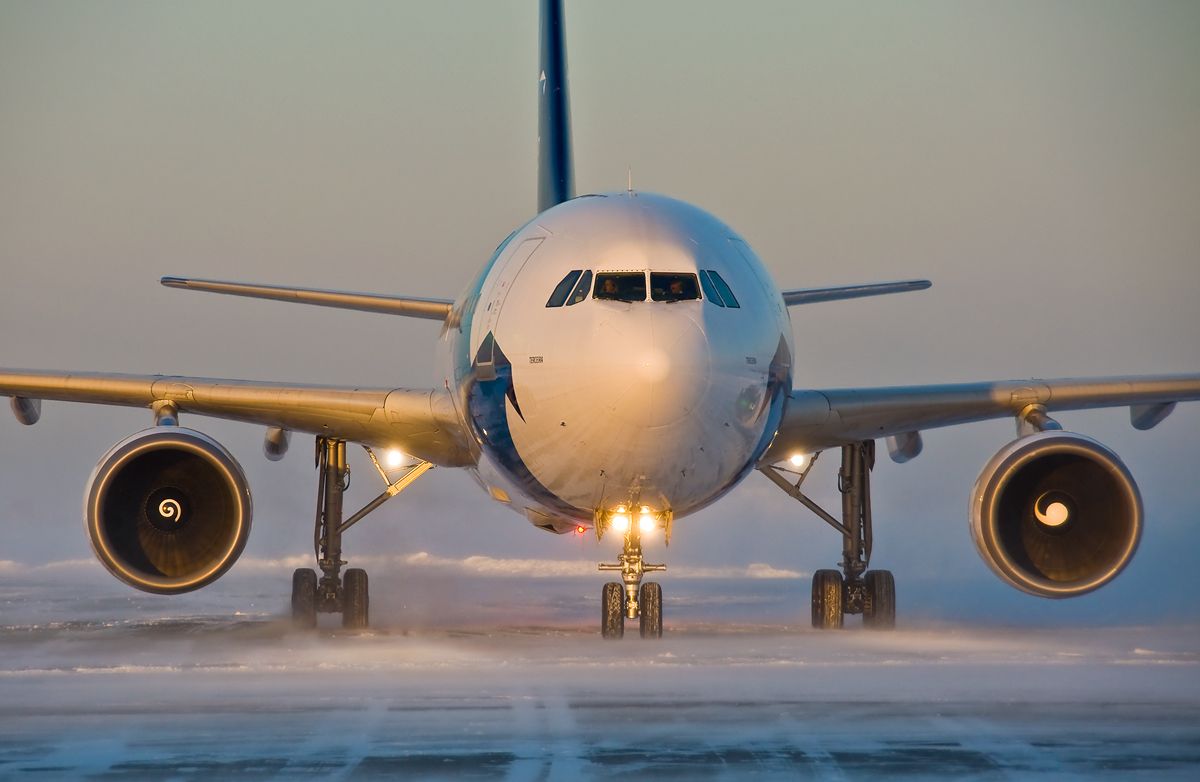 Airbus A310 (CS-TGU) - SATA -  2nd arrival of the day on Feb 15,2015 in wind blown snow !