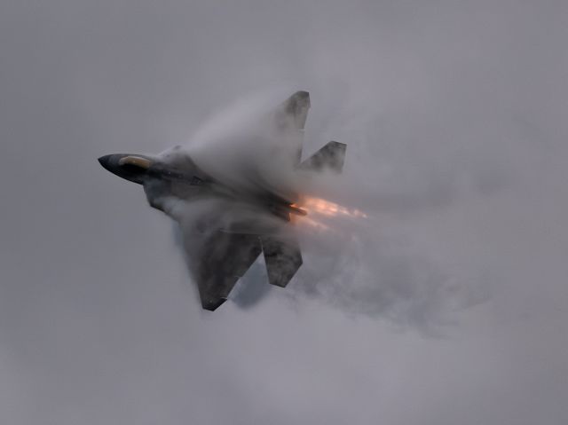 Lockheed F-22 Raptor (08-4164) - The vapor created by the USAF F-22 Demonstration Team from Langley AFB during their performance Friday night at Airshow London was simply amazing!  