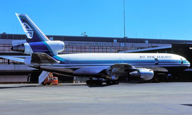 McDonnell Douglas DC-10 (ZK-NZQ) - the good old days of 1979 the sister ship to ZK-NZP sits awaiting a flight back home to NZ ZK-NZQ as TE 605A delayed due to ground crew strike this was taken a couple of months before the loss of ZK-NZP TE 901 sight seeing flight to the Antarctica 28 November 1979. ZK-NZQ ended up at Mojove