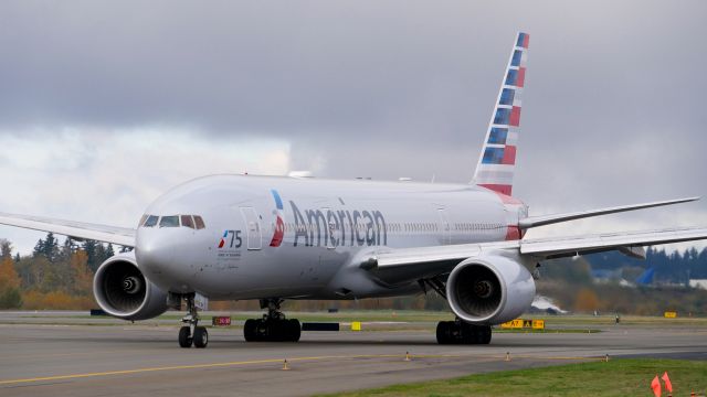 Boeing 777-200 (N751AN) - AAL9645 taxis from the ATS ramp to Rwy 34L for a ferry flight to KJFK on 11.7.18. (ln 333 / cn 30798).