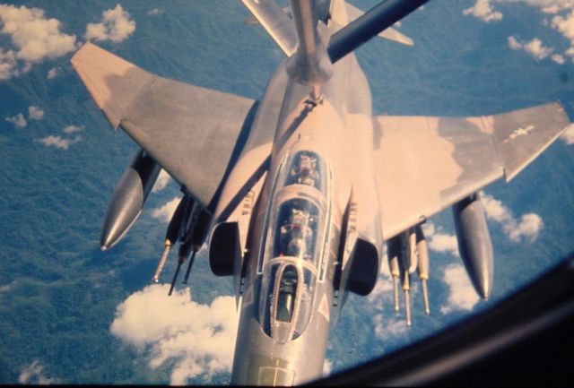 — — - Refueling F4 over Vietnam  Observing from the Boomer's pod.