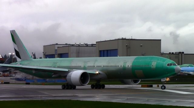 BOEING 777-300 (A6-EPG) - Emirates 777-31H(ER), A6-EPG, taking off at KPAE for KPDX to be painted for the first time. 