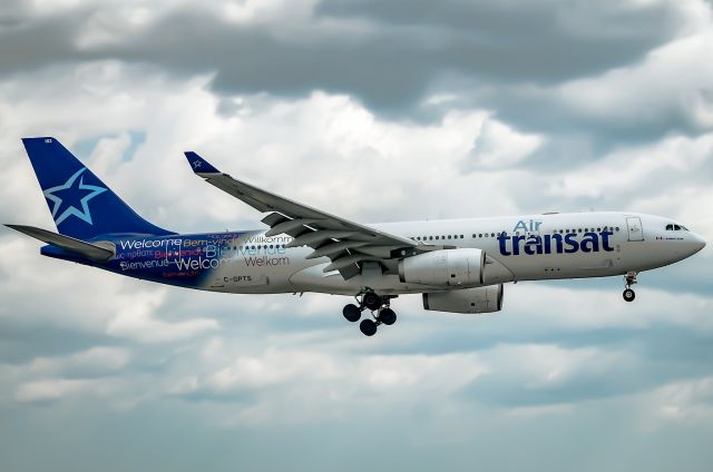 Airbus A330-200 (C-GPTS) - Here is a Air transat A330-200 on final for 23 at Toronto Pearson. Taken on August 23rd