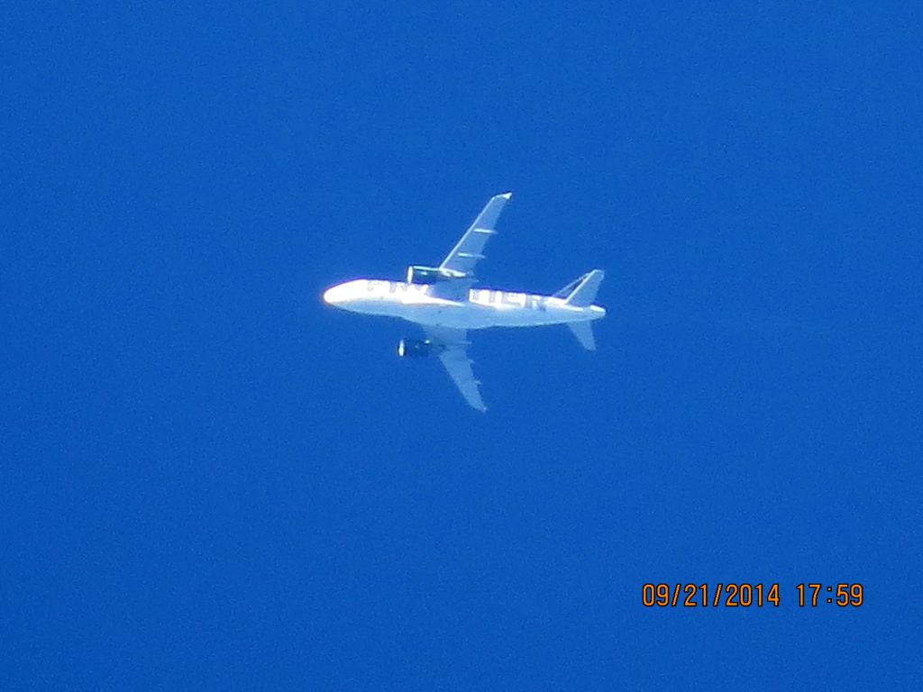 Airbus A319 (N919FR) - Frontier flight 589 from TYS to DEN over Baxter Springs Kansas (78KS) at 36,000 feet.