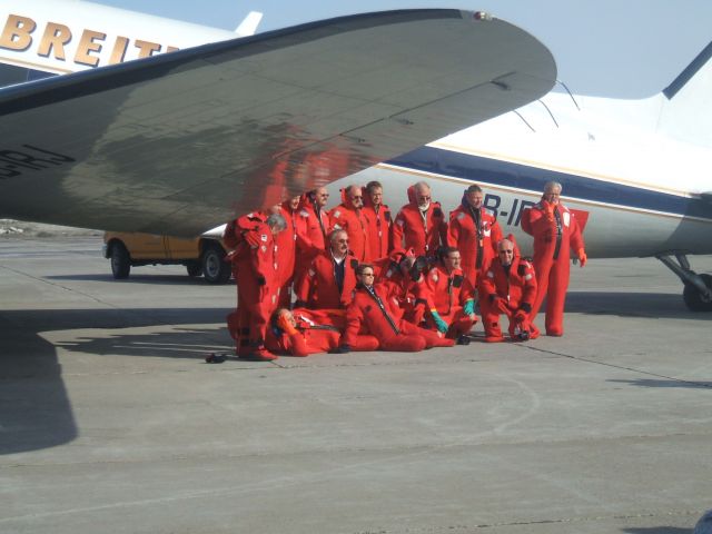 Douglas DC-3 (HB-IRJ) - Passengers and Crew with their Servival Suits on. The DC-3 was Parked at Irving Aviation FBO Goose Airport NL. The plane was in the USA for restoration and is on the way  to Switzerland. Departed  May 7/9 at 10AM for Wabush.