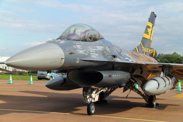 — — - One of numerous F-16's on static display at RIAT 2012. This one in Tiger regalia.