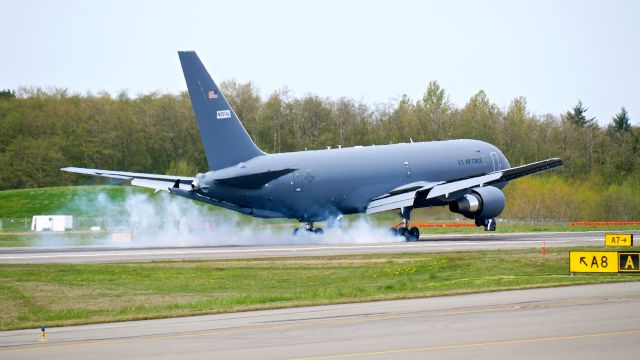 Boeing KC-46 Pegasus (1146018) - BOE18 lands on Rwy 34L to complete a flight test on 4.19.18. (ln 1119 / cn 34135). The aircraft is using temporary reg #N5514J.