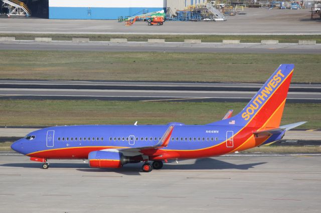 BOEING 737-300 (N414WN) - Southwest Flight 1913 (N414WN) sits on the ramp at Tampa International Airport following a flight from Jacksonville International Airport