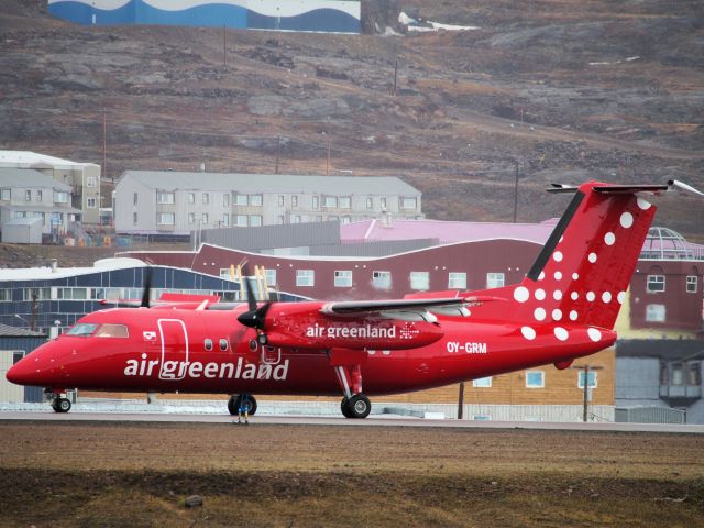 de Havilland Dash 8-200 (OY-GRM) - Air Greenland leaving the Iqaluit airport.