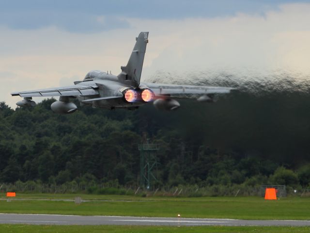 — — - A Panavia Tornado GR4 takes off from Farnborough Airport as part of FIA 2012 aerial display.