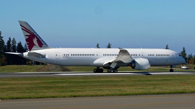 Boeing 787-9 Dreamliner (A7-BHJ) - BOE946 during its takeoff roll on Rwy 34L for a B1 flight on 10.6.20. (B787-9 / ln 1041 / cn 64212). The aircraft is using temporary reg #N1006K.