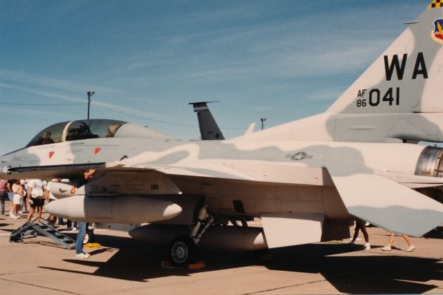 Lockheed F-16 Fighting Falcon (86-0041) - Red Flag F-16 at KFWH Air Show in the 1990s. This F-16 flew with the Thunberbirds at one time.