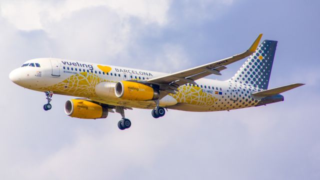 Airbus A320 (EC-MNZ) - vueling a320 landing on runway 21 on a very nice day!