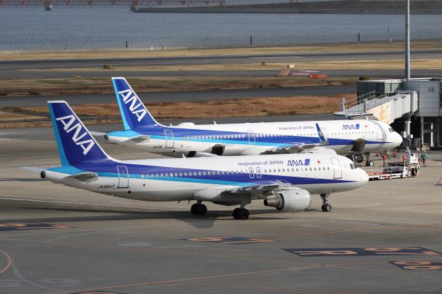 Airbus A321 (JA113A) - 23 December 2016: with ANA A320-200 (JA8947), at Haneda Tokyo Int. Airport (HND/RJTT), Japan