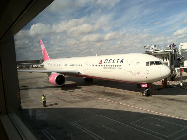 — — - Kudos to DL for supporting Breast Cancer Awareness!!!  This aircraft arrived DTW on October 1, 2013 mid-afternoon to a celebratory crowd, pink balloons, and music at the gate.