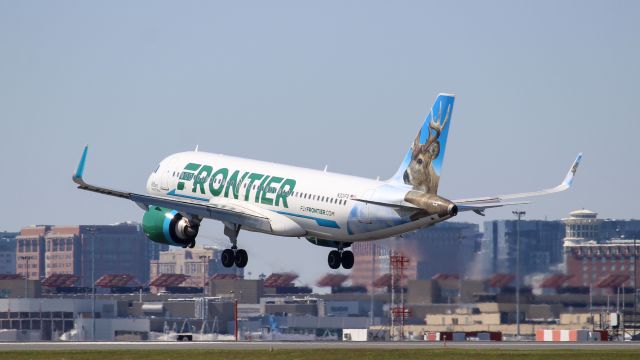 Airbus A320 (N301FR) - A Frontier A320 NEO about to touch down at BOS