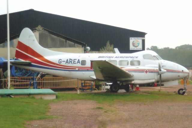 Hawker Siddeley Dove (G-AREA) - On display at the de Havilland Aircraft Museum in Sep-08.br /br /Registration cancelled 19-Sep-00.