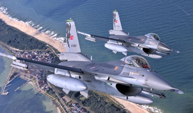 — — - 20210826 2 Turkish Air Force F-16s flying overhead Poland, during a NATO EBAP photosession