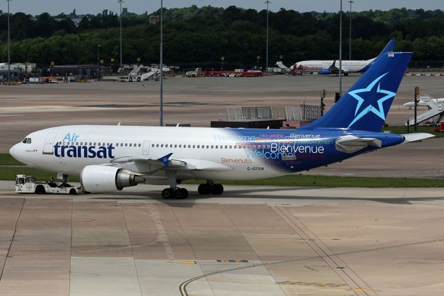 Airbus A310 (C-GTSW) - TSC209 being pushed back for the departure to Toronto.  A310s are a rare sight these days